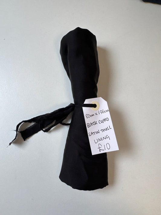 Black Cupro Satin Twill Lining Remnant