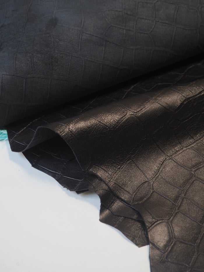 Black Embossed Croc Lambskin