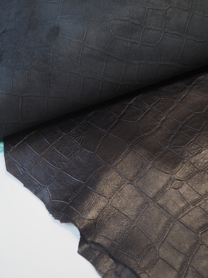Black Embossed Croc Lambskin