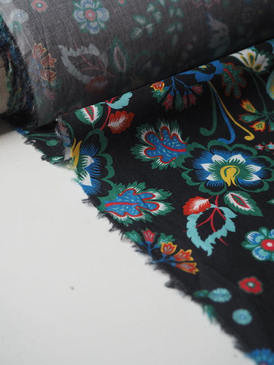 Black Floral Cotton Poplin