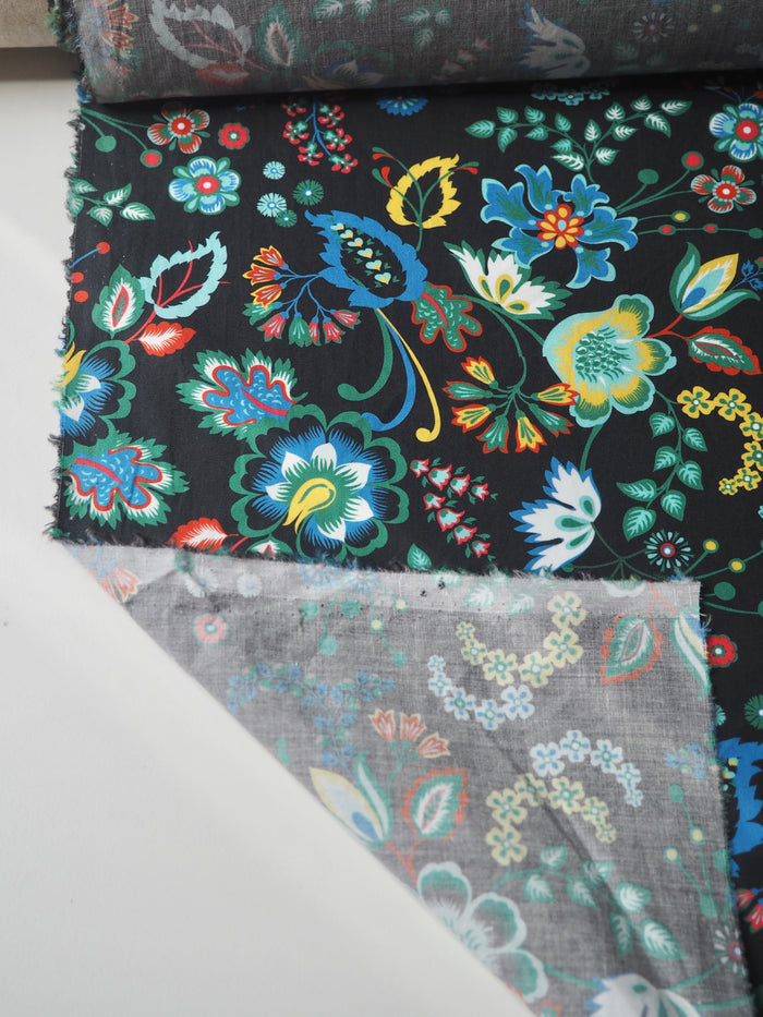 Black Floral Cotton Poplin