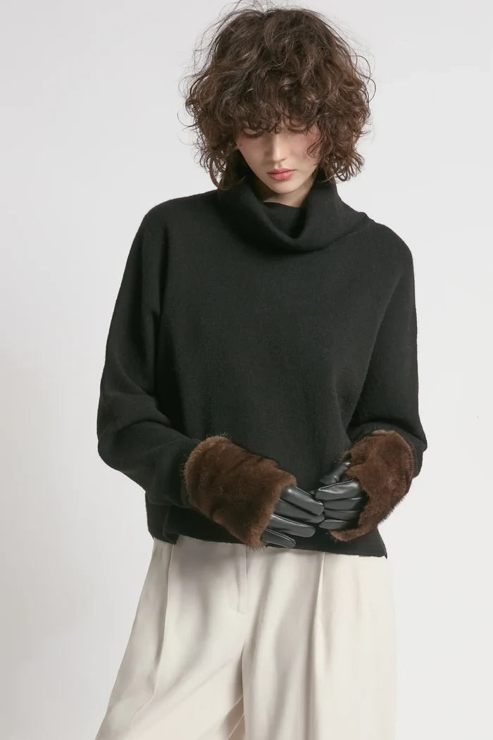 Black Funnel Neck Sweater with Dolman Sleeves
