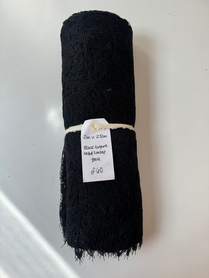 Black Guipure Netted Scallop Lace Remnant