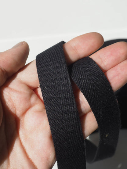 Black Herringbone Cotton Tape 20mm