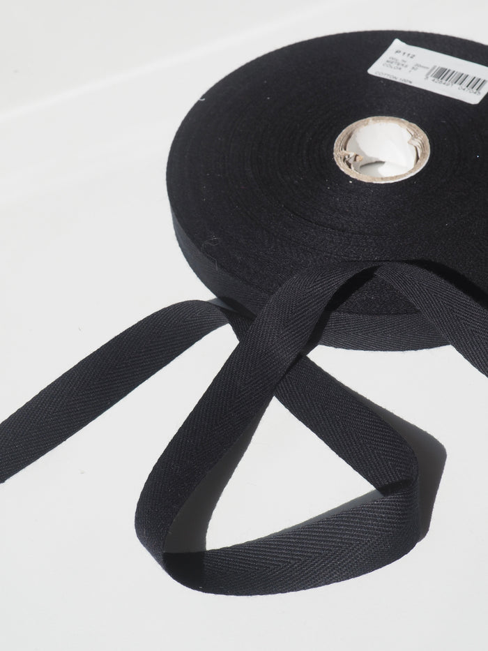 Black Herringbone Cotton Tape 20mm