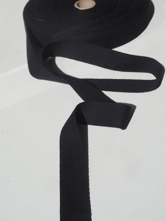 Black Herringbone Cotton Tape 25mm