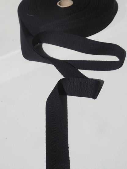 Black Herringbone Cotton Tape 25mm