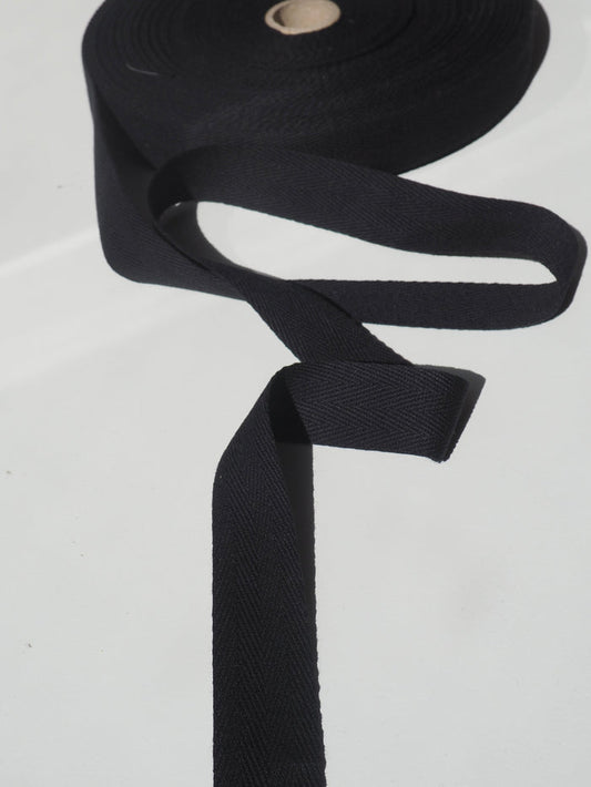 Black Herringbone Cotton Tape 25mm