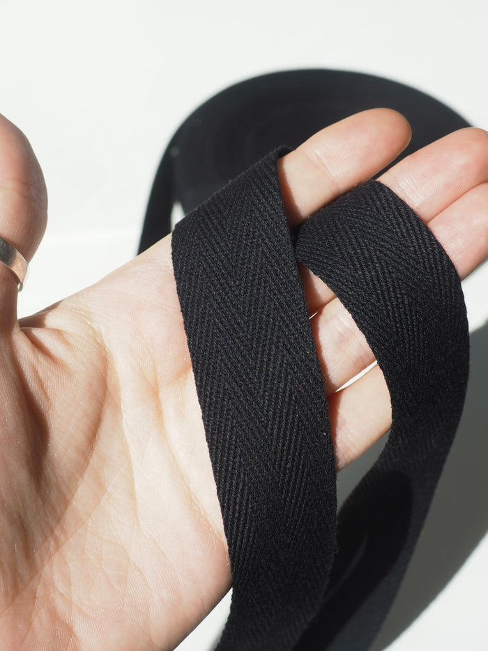 Black Herringbone Cotton Tape 25mm