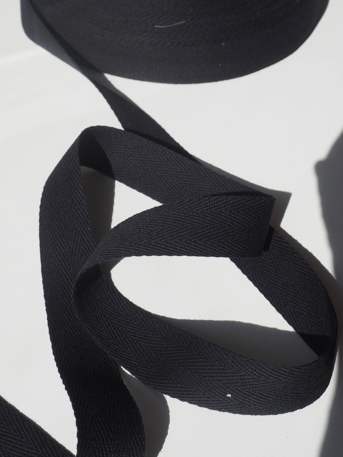 Black Herringbone Cotton Tape 25mm