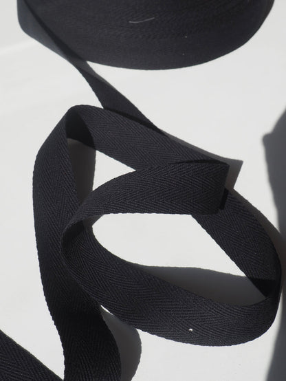 Black Herringbone Cotton Tape 25mm