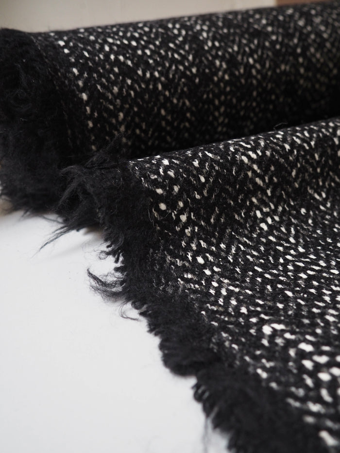Black Herringbone Marl Wool Blend Coating