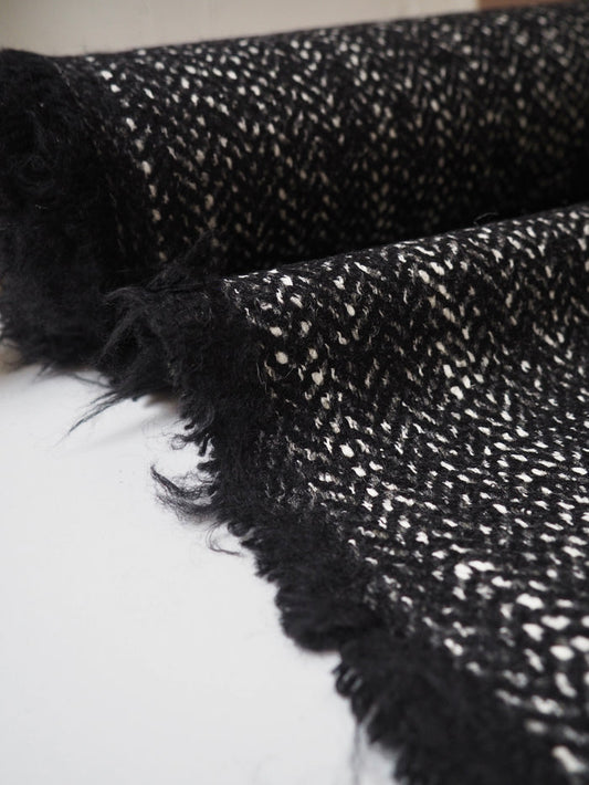 Black Herringbone Marl Wool Blend Coating