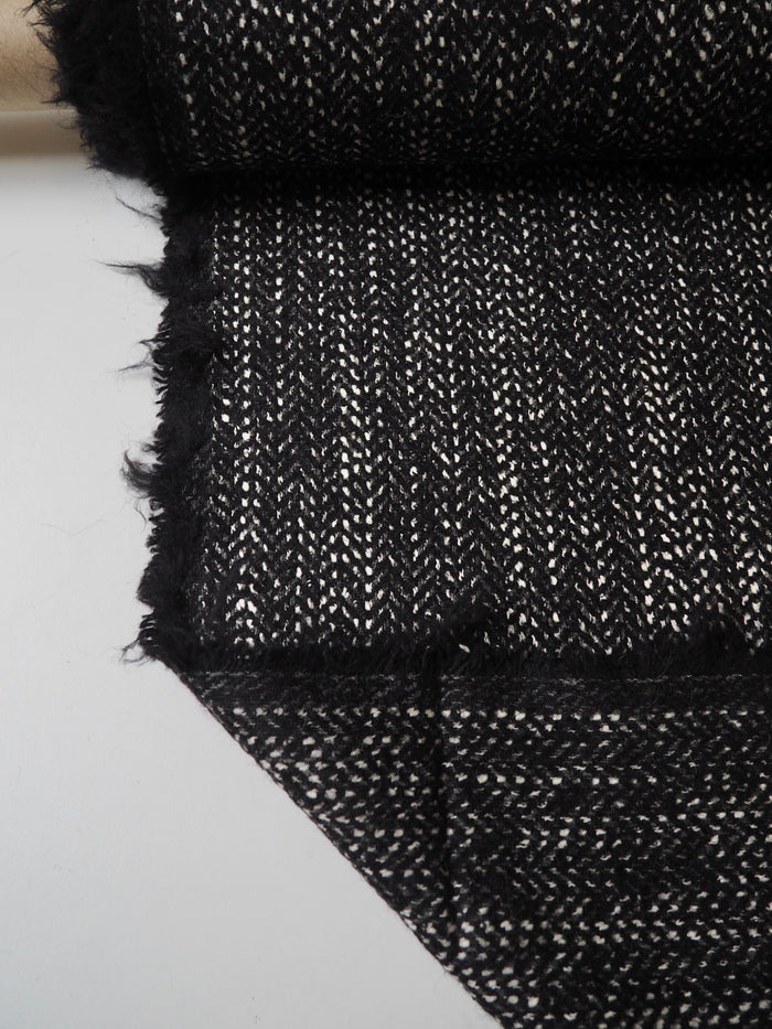 Black Herringbone Marl Wool Blend Coating