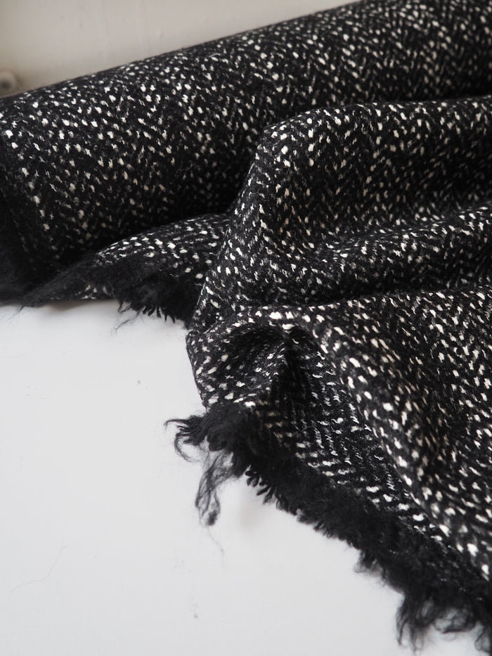 Black Herringbone Marl Wool Blend Coating