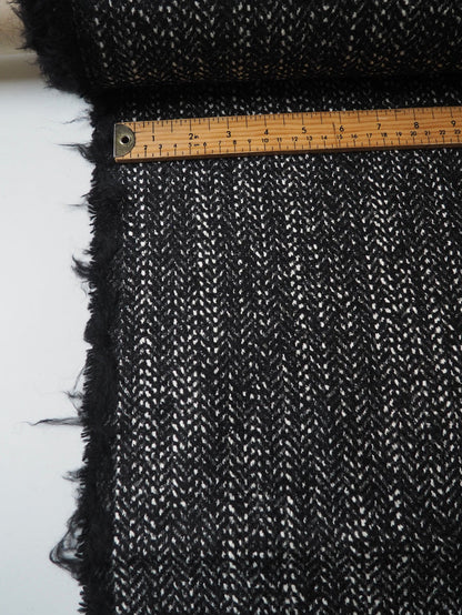 Black Herringbone Marl Wool Blend Coating