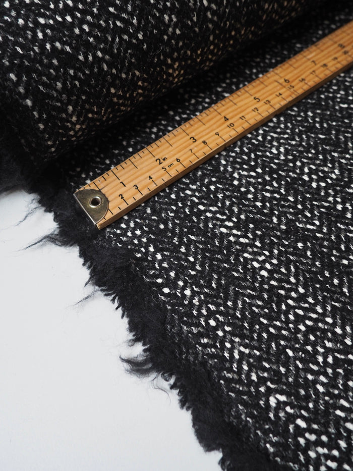 Black Herringbone Marl Wool Blend Coating
