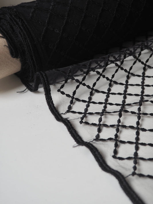 Black Lattice Embroidered Tulle