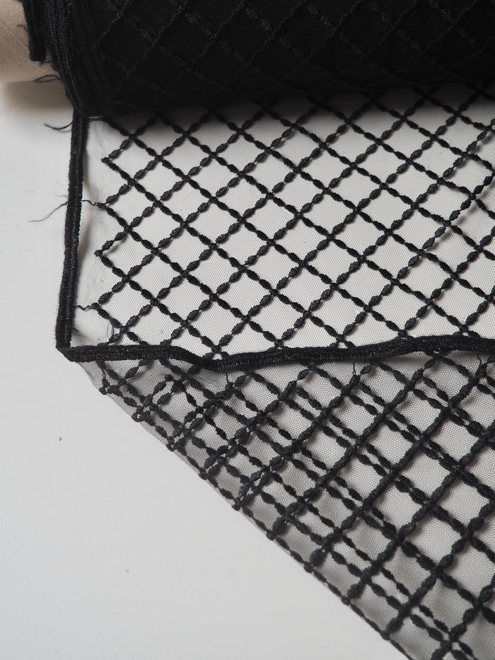 Black Lattice Embroidered Tulle