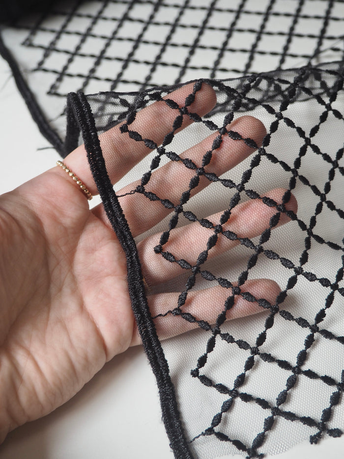 Black Lattice Embroidered Tulle