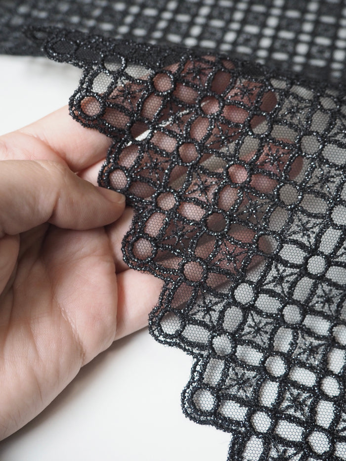 Black Lurex Twinkle Scallop Lace Trim 19cm