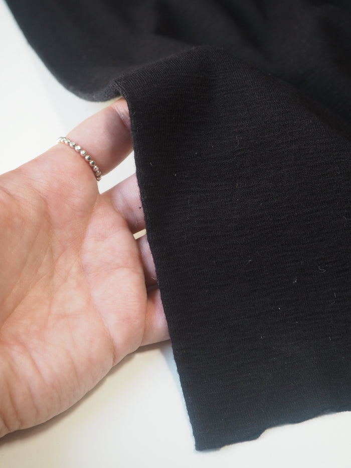 Black Melange Circular Cotton 1x1 Rib Jersey