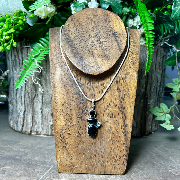 Black Onyx + Herkimer Diamond Pendant