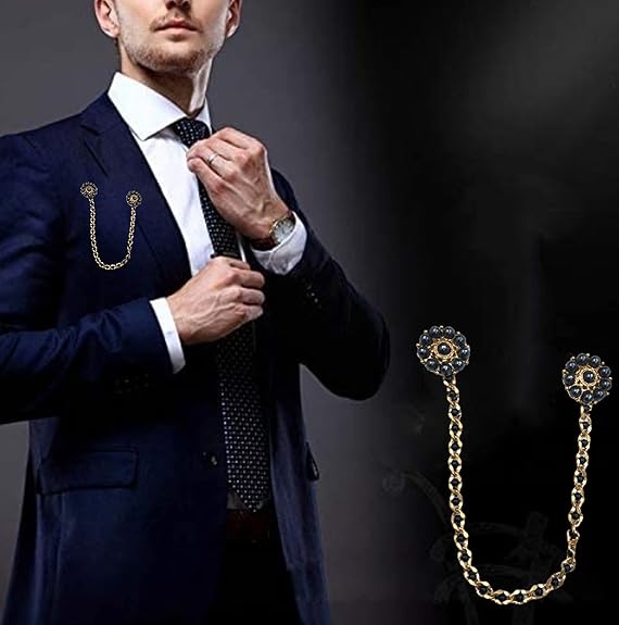 Black Pearls Chain Detailed Pocket lapel Pin & Collar pin Brooch