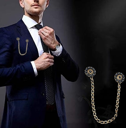 Black Pearls Chain Detailed Pocket lapel Pin & Collar pin Brooch