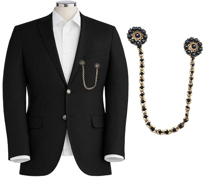Black Pearls Chain Detailed Pocket lapel Pin & Collar pin Brooch