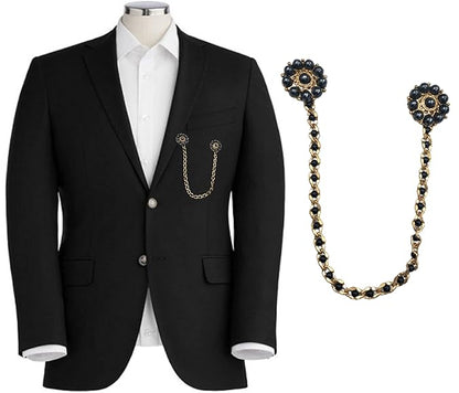 Black Pearls Chain Detailed Pocket lapel Pin & Collar pin Brooch