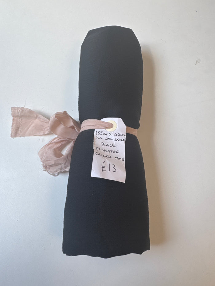 Black Poly Crinkle Satin Remnant