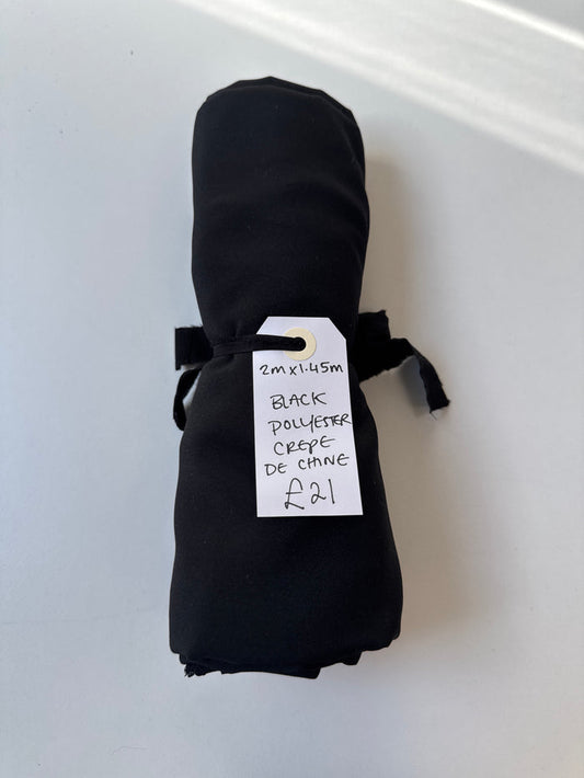 Black Polyester Crepe de Chine Remnant