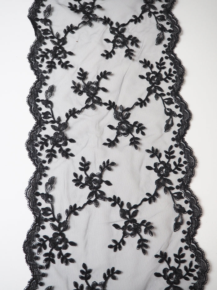 Black Rose Garland Scallop Lace Trim 24cm
