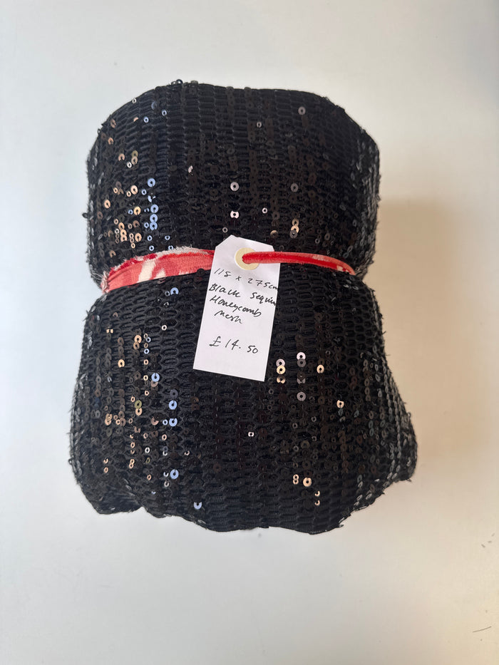Black Sequin Honeycomb Mesh Remnant
