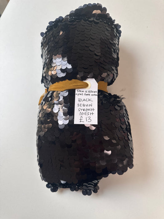 Black Sequin Stretch Mesh Remnant