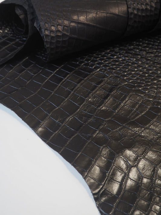 Black Shiny Embossed Croc Lambskin