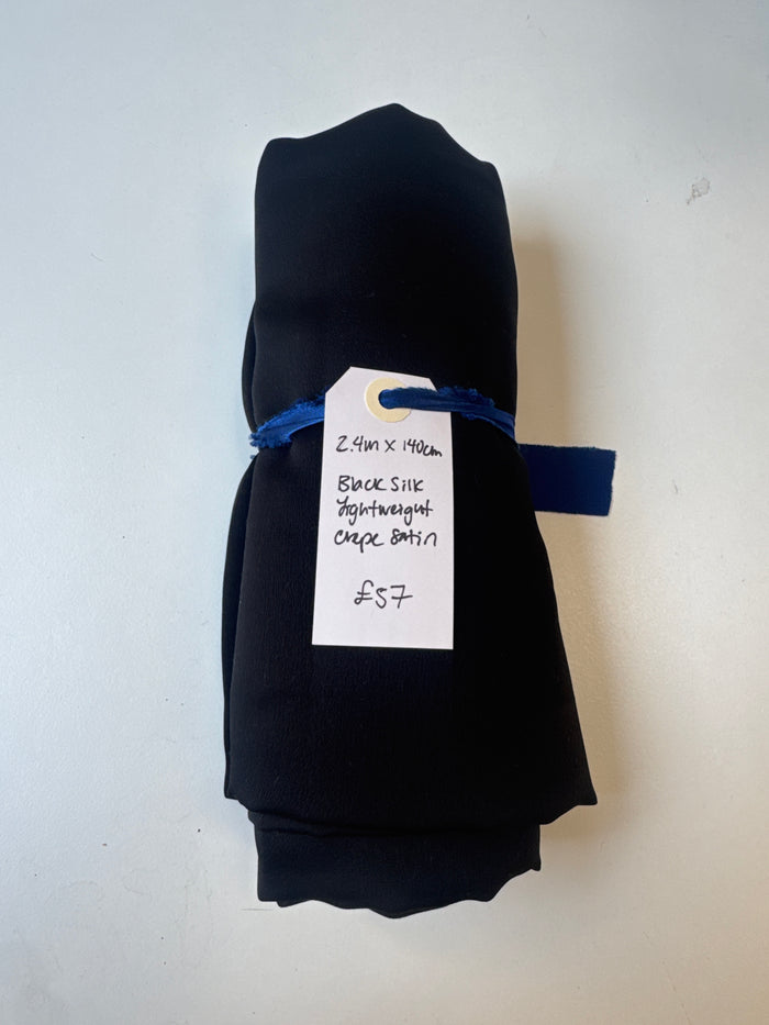 Black Silk Lightweight Crepe Satin Remnant