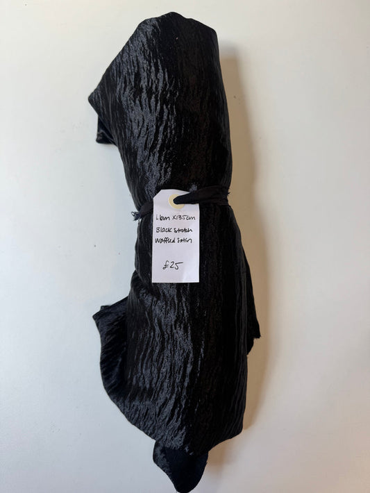 Black Stretch Waffled Satin Remnant