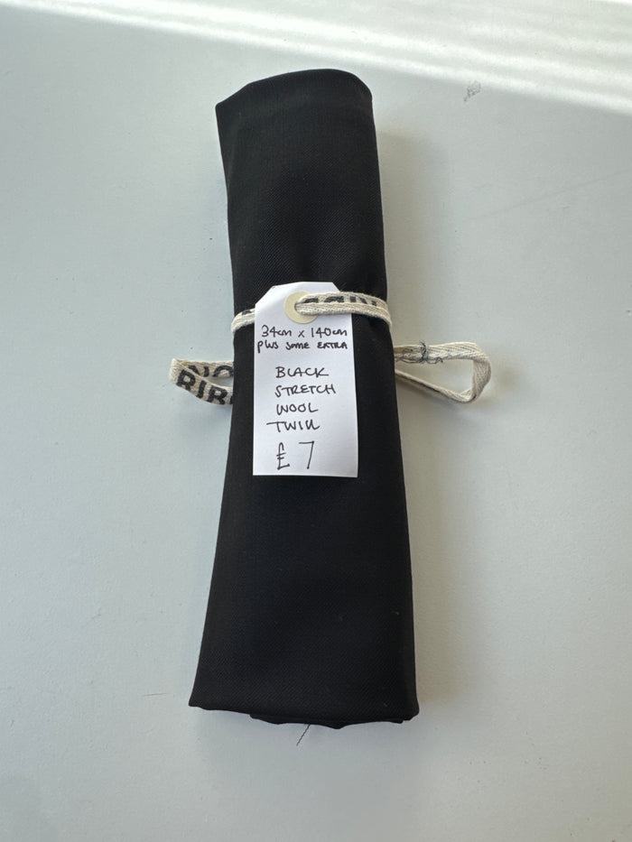 Black Stretch Wool Twill Remnant