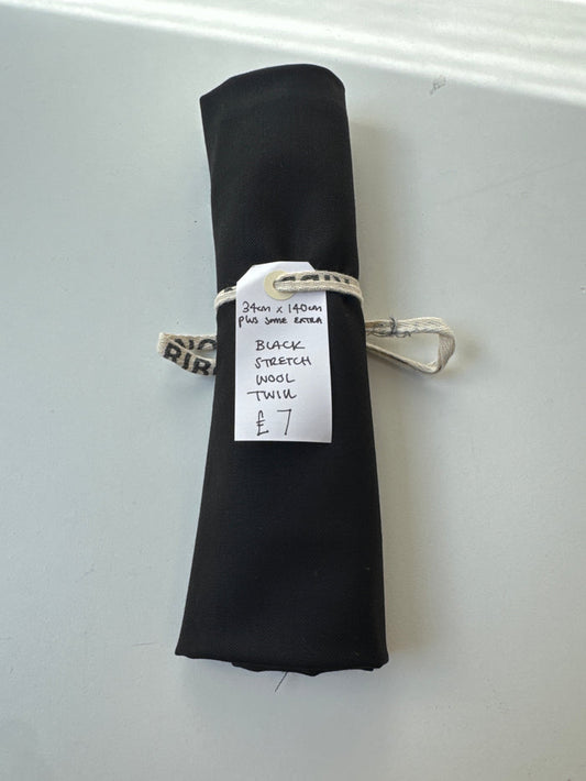 Black Stretch Wool Twill Remnant