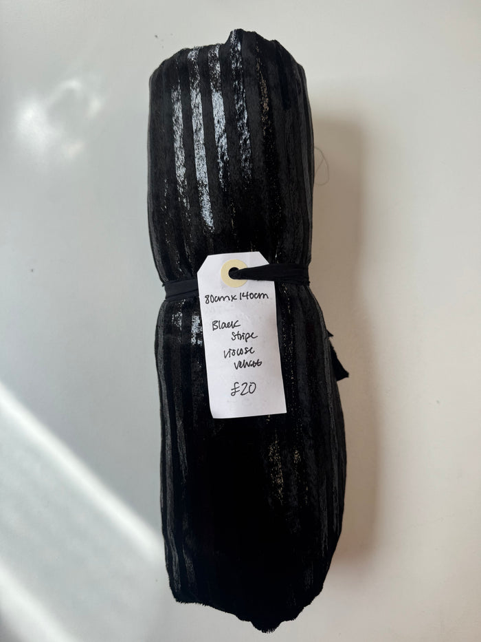 Black Stripe Viscose Velvet Remnant