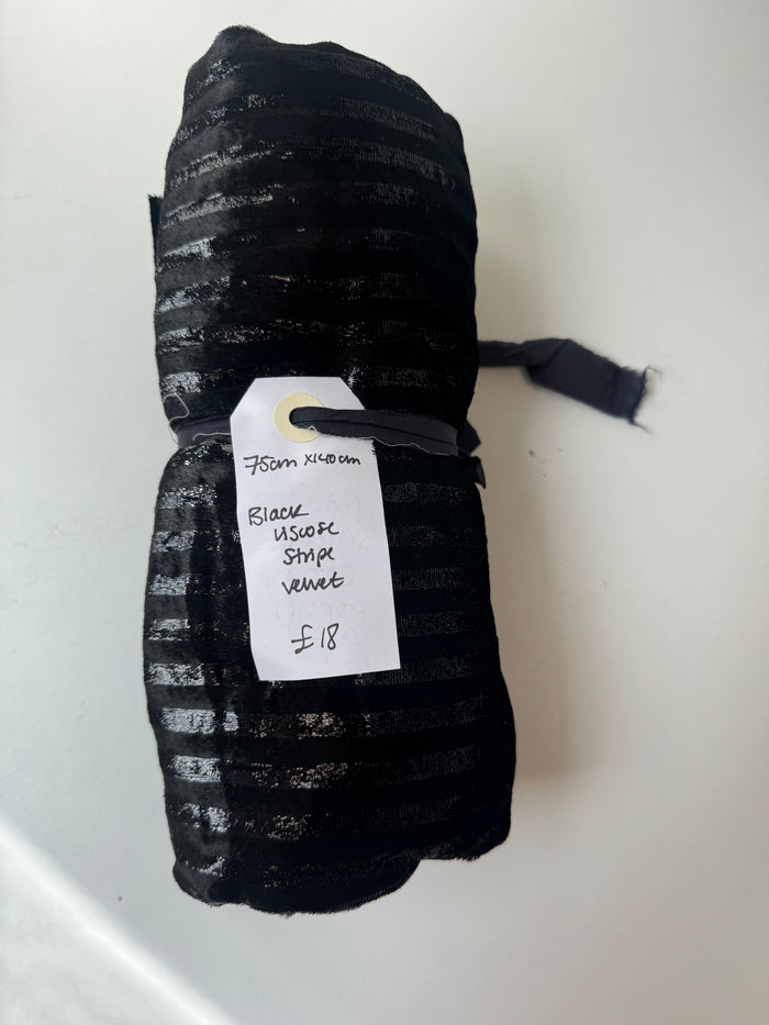Black Viscose Stripe Velvet Remnant
