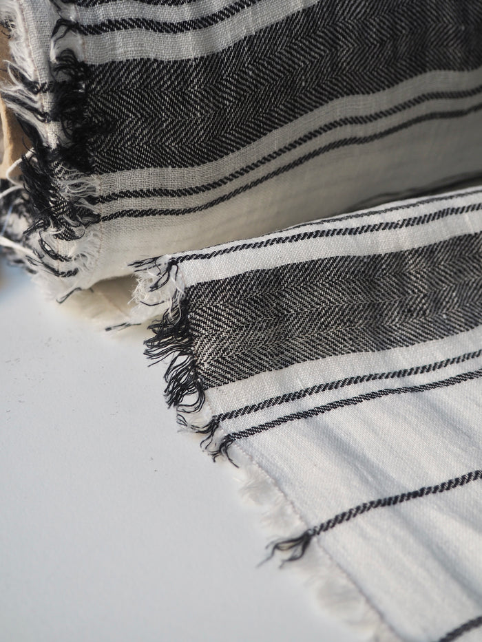 Black + White Herringbone Stripe Linen