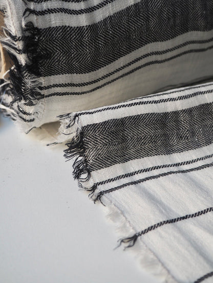Black + White Herringbone Stripe Linen