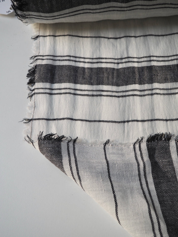 Black + White Herringbone Stripe Linen