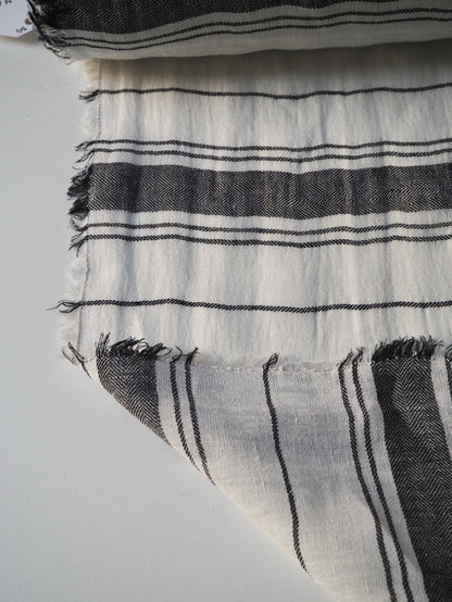 Black + White Herringbone Stripe Linen