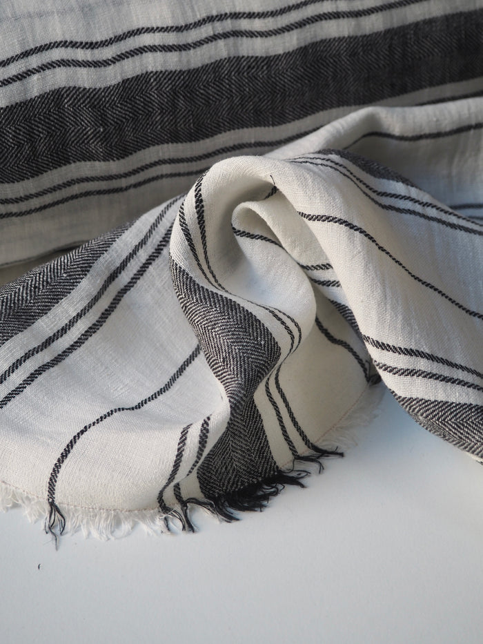 Black + White Herringbone Stripe Linen