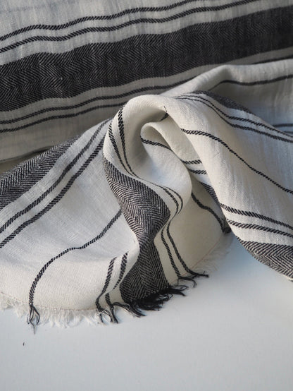 Black + White Herringbone Stripe Linen