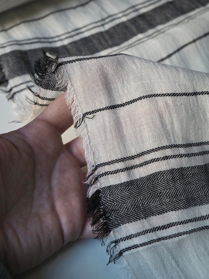 Black + White Herringbone Stripe Linen